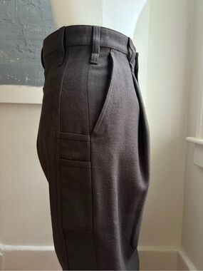 AMI Paris XS Wide Leg High-Waist Cargo Pants in Dark Brown Cafe Fonce MSRP $680